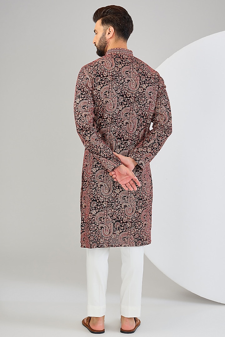 Black Chanderi Gota Embroidered Chikankari Kurta by Kasbah Clothing at Pernia's Pop Up Shop