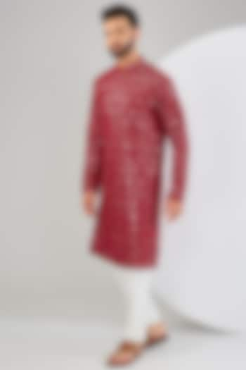 Red Silk Mirror Work Kurta by Kasbah Clothing