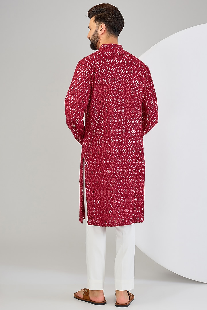 Red Silk Mirror Work Kurta by Kasbah Clothing at Pernia's Pop Up Shop