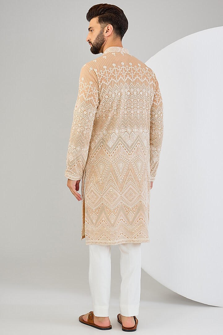 Beige Georgette Embroidered Chikankari Kurta by Kasbah Clothing at Pernia's Pop Up Shop