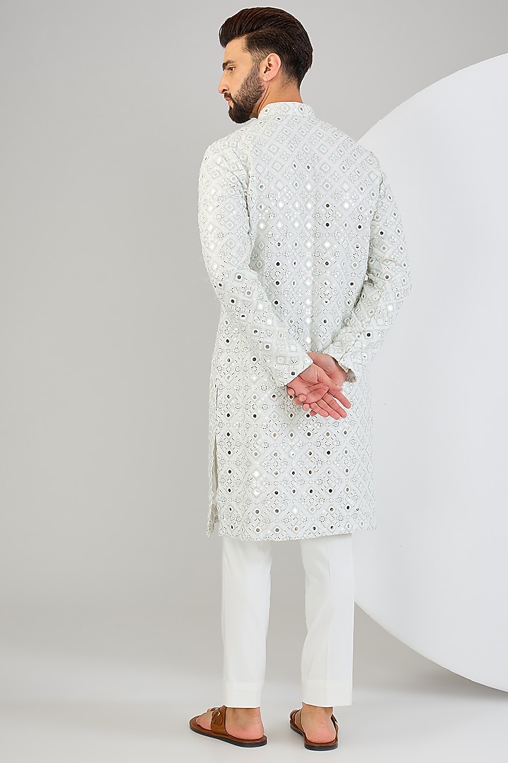Ivory Silk Thread & Mirror Work Kurta by Kasbah Clothing at Pernia's Pop Up Shop