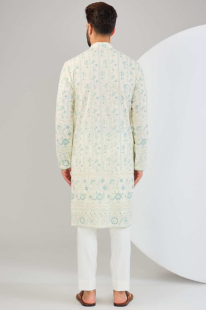 Cream Georgette Floral Embroidered Chikankari Kurta by Kasbah Clothing at Pernia's Pop Up Shop