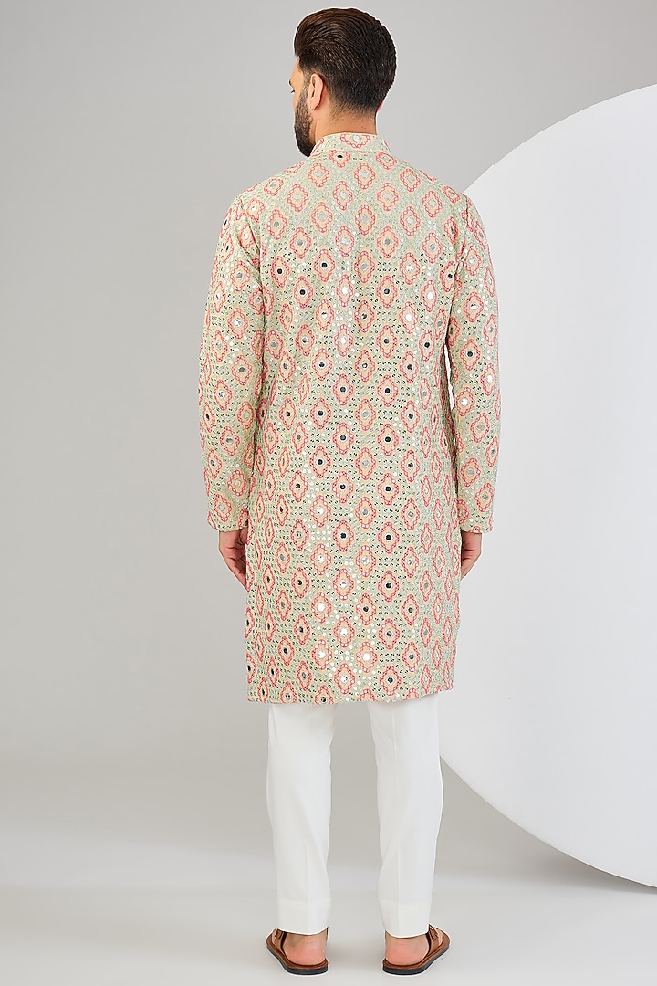 Multi-Colored Silk Thread & Mirror Work Kurta by Kasbah Clothing at Pernia's Pop Up Shop
