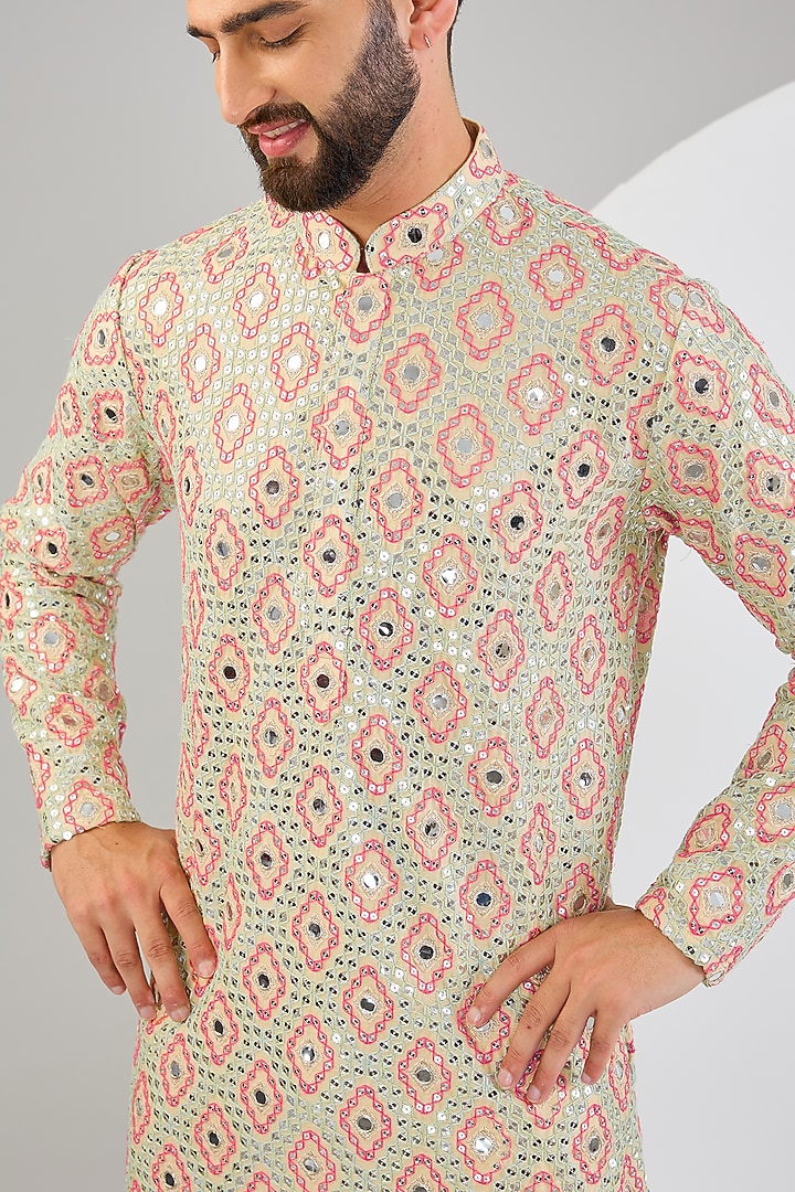 Multi-Colored Silk Thread & Mirror Work Kurta by Kasbah Clothing at Pernia's Pop Up Shop