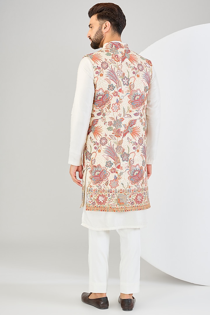 Beige Georgette Flora-Fauna Thread Work Indowestern by Kasbah Clothing at Pernia's Pop Up Shop