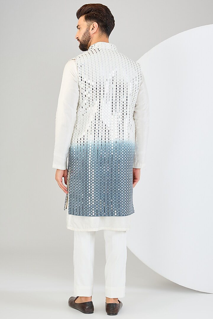 Slate-Grey Ombre Silk Mirror Work Indowestern by Kasbah Clothing at Pernia's Pop Up Shop
