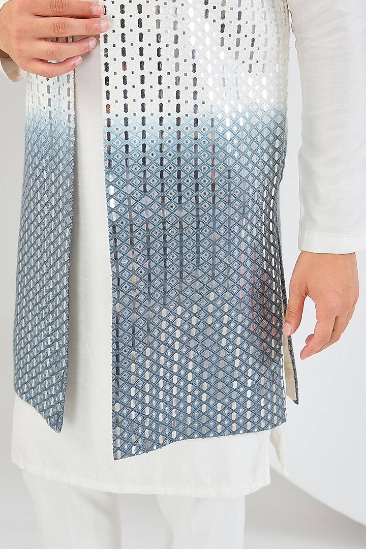 Slate-Grey Ombre Silk Mirror Work Indowestern by Kasbah Clothing at Pernia's Pop Up Shop