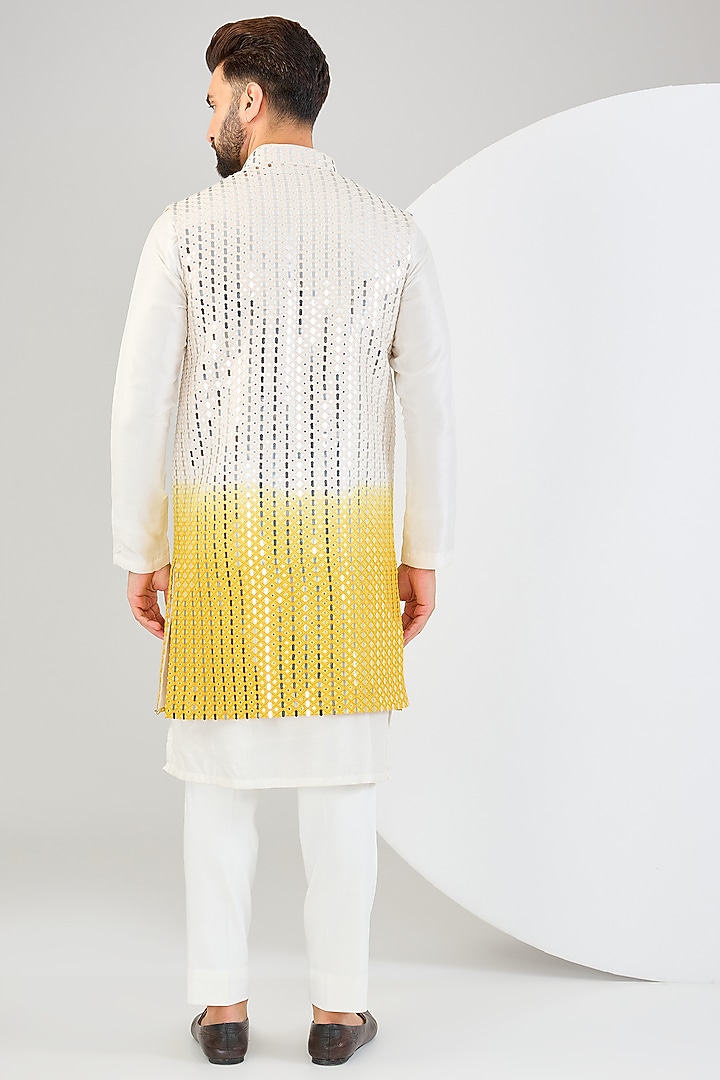 Cream & Yellow Ombre Silk Mirror Work Indo-Western Jacket by Kasbah Clothing at Pernia's Pop Up Shop