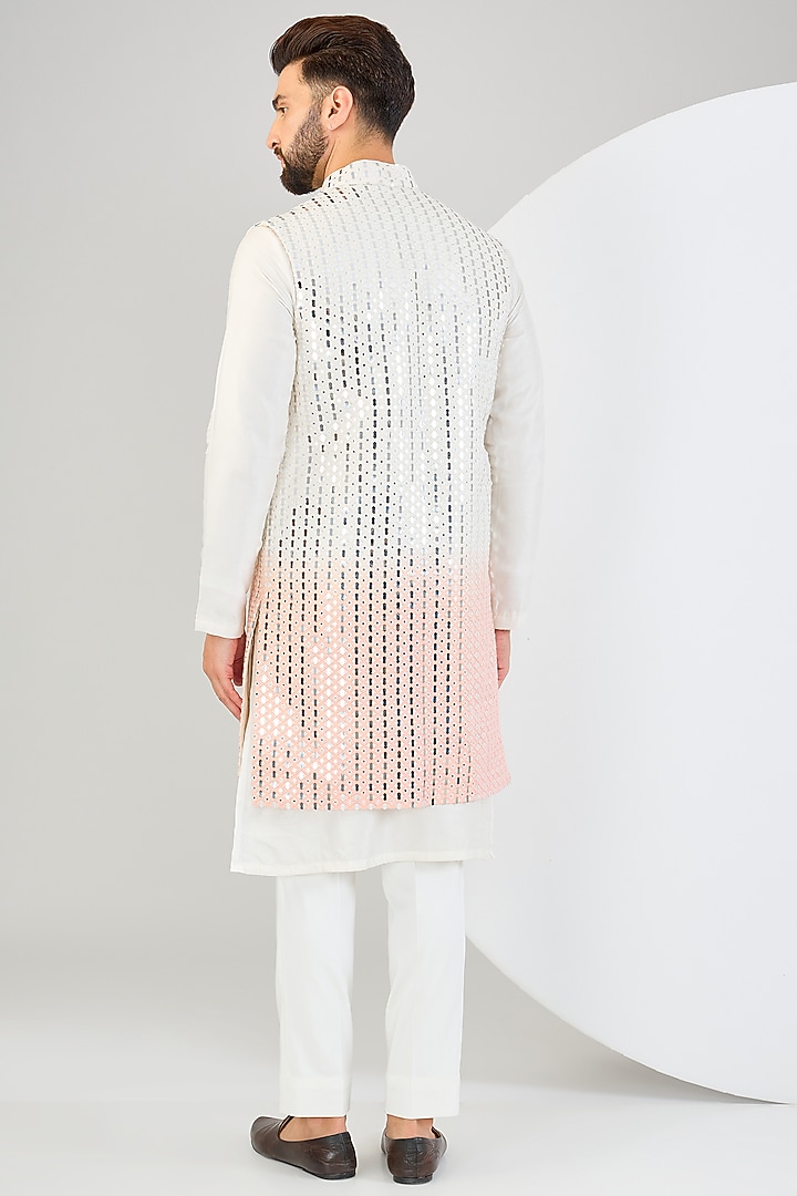 Cream & Pink Ombre Silk Mirror Work Indo-Western Jacket by Kasbah Clothing at Pernia's Pop Up Shop