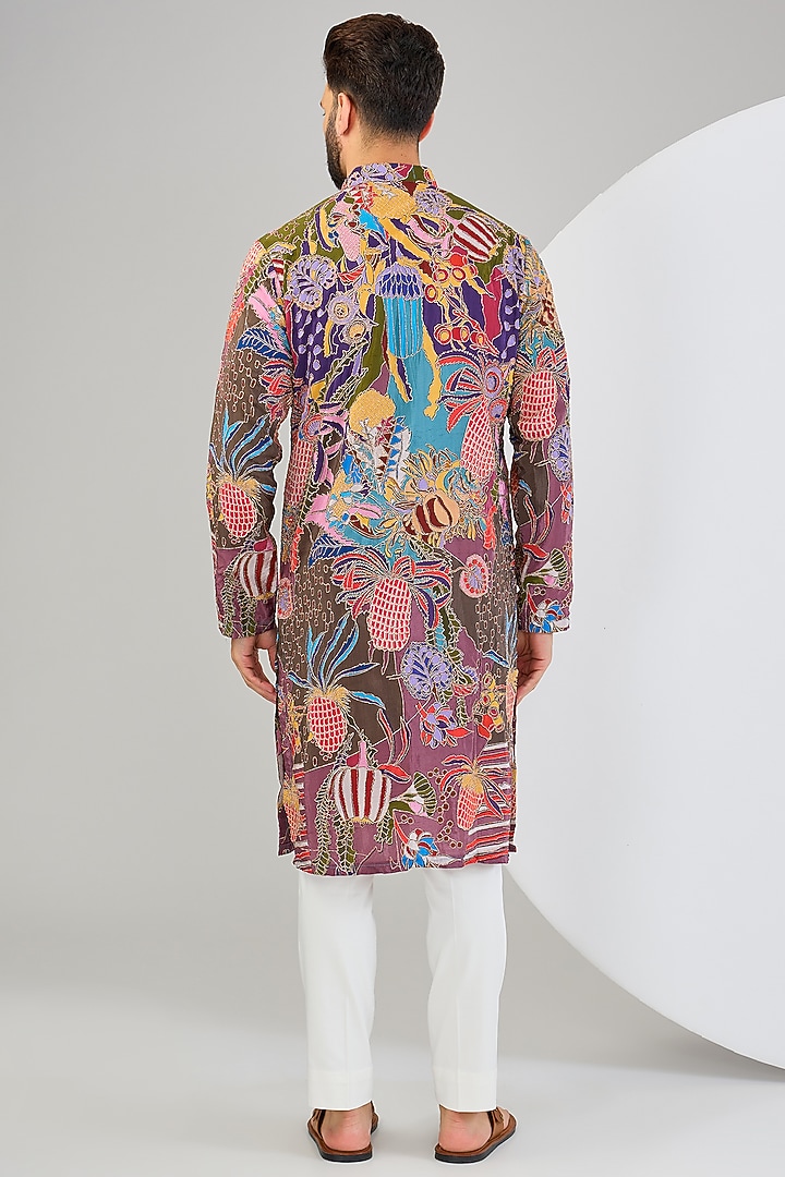 Multi-Colored Crepe Silk Zari Embroidered Kurta by Kasbah Clothing at Pernia's Pop Up Shop