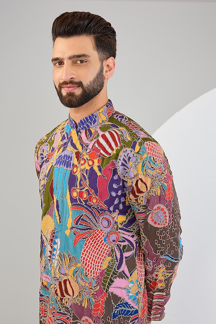 Multi-Colored Crepe Silk Zari Embroidered Kurta by Kasbah Clothing at Pernia's Pop Up Shop