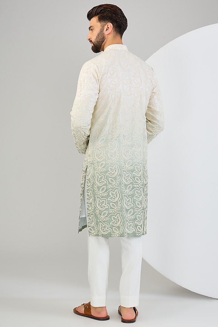 Sea Green Silk Thread Embellished Kurta by Kasbah Clothing at Pernia's Pop Up Shop