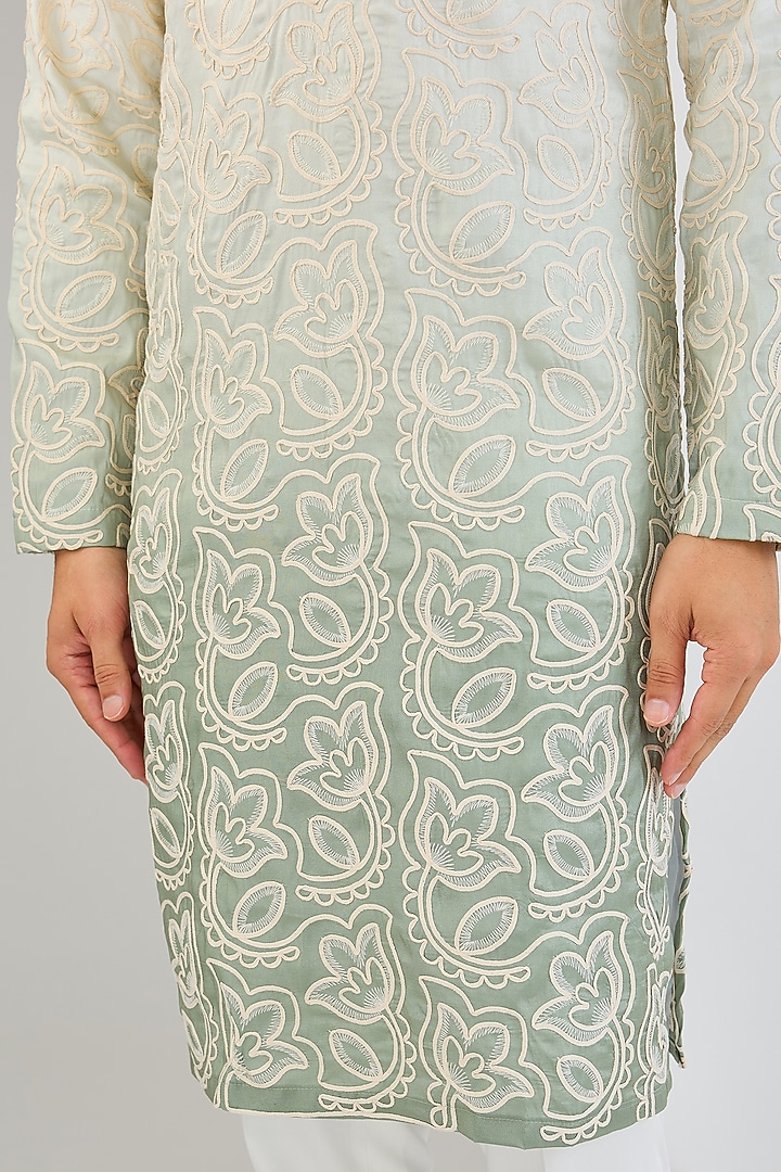 Sea Green Silk Thread Embellished Kurta by Kasbah Clothing at Pernia's Pop Up Shop