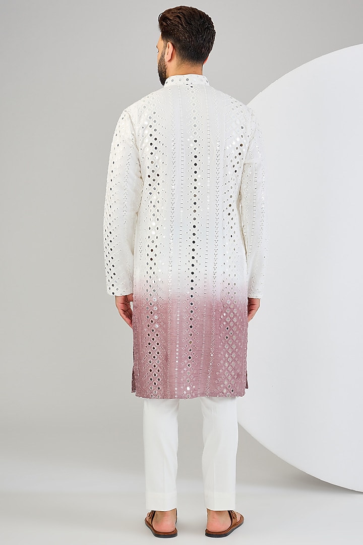 Cream & Mauve Ombre Silk Mirror Work Kurta by Kasbah Clothing at Pernia's Pop Up Shop