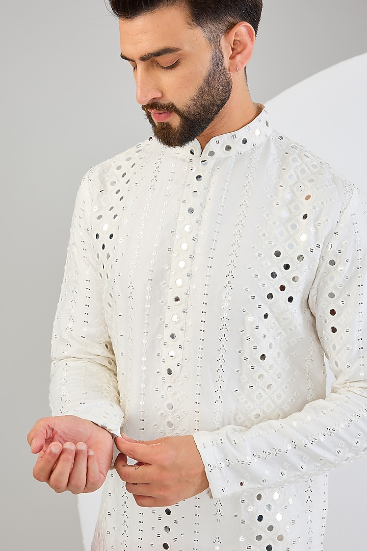 Cream & Mauve Ombre Silk Mirror Work Kurta by Kasbah Clothing at Pernia's Pop Up Shop