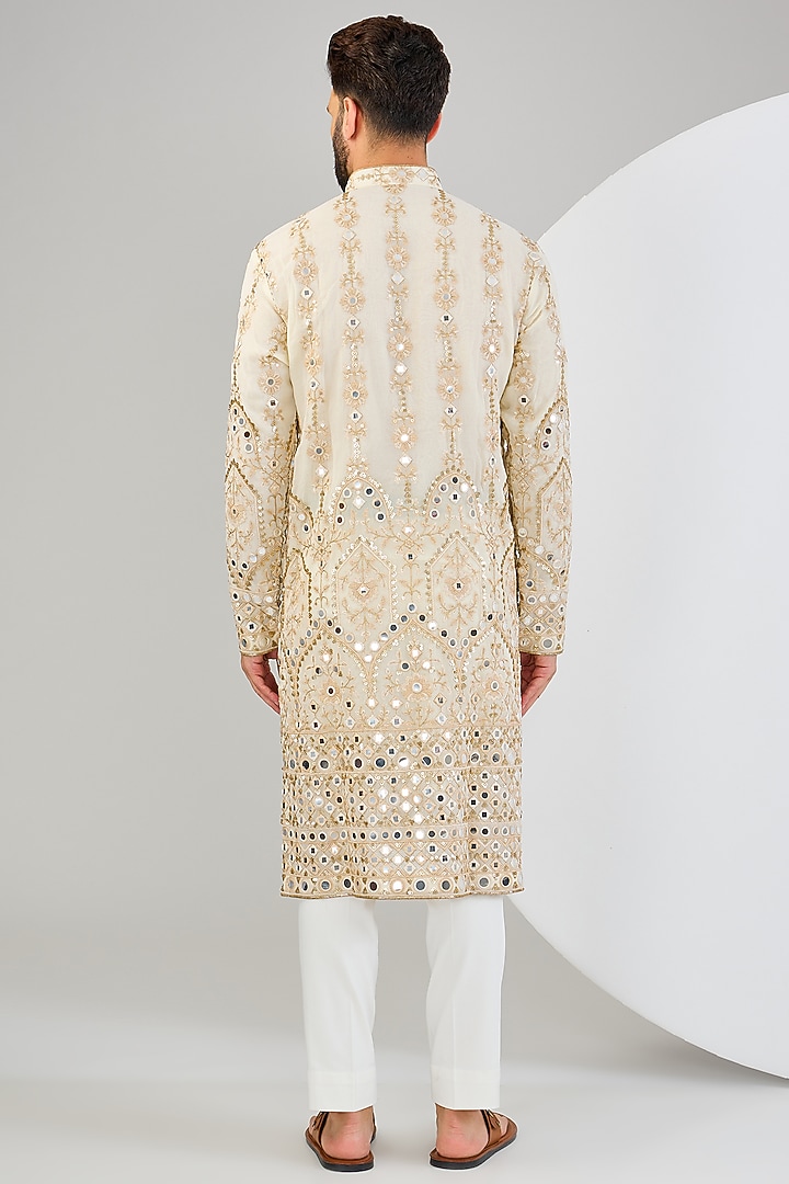 Beige Georgette Zari & Mirror Work Kurta by Kasbah Clothing at Pernia's Pop Up Shop