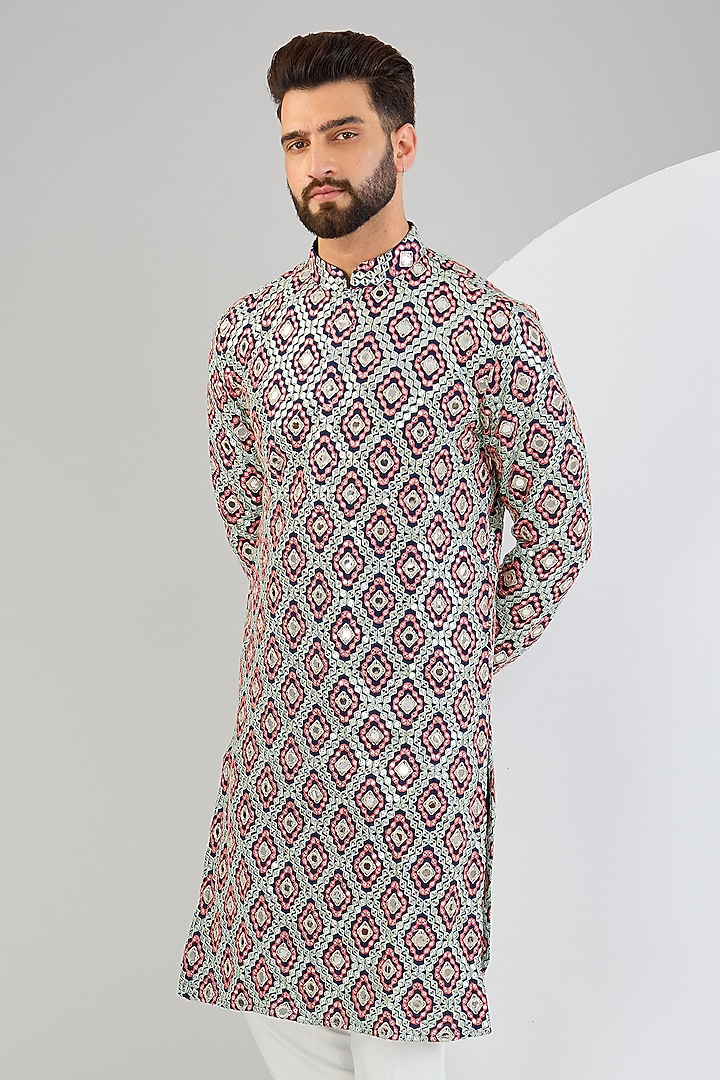 Navy Blue Silk Mirror Work Kurta by Kasbah Clothing at Pernia's Pop Up Shop