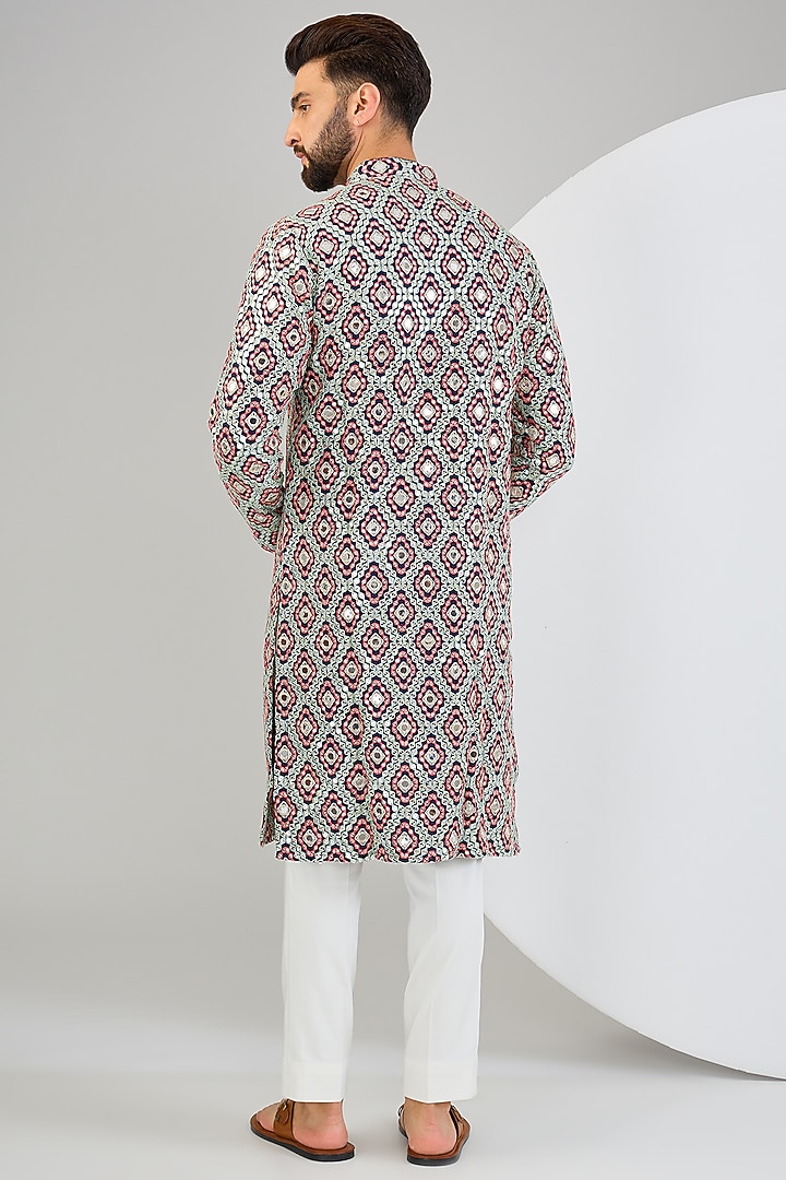 Navy Blue Silk Mirror Work Kurta by Kasbah Clothing at Pernia's Pop Up Shop