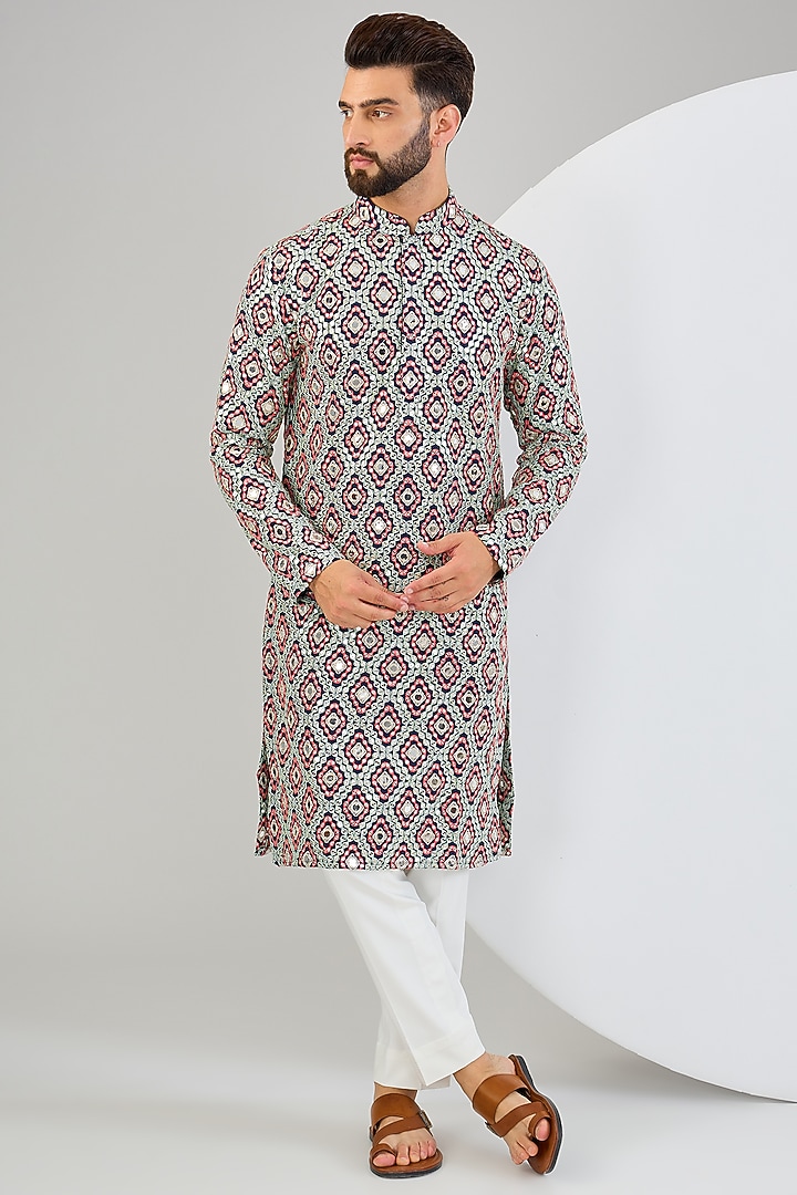 Navy Blue Silk Mirror Work Kurta by Kasbah Clothing at Pernia's Pop Up Shop