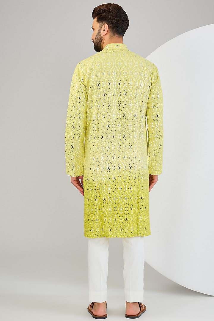 Neon Yellow Silk Mirror Work Kurta by Kasbah Clothing at Pernia's Pop Up Shop