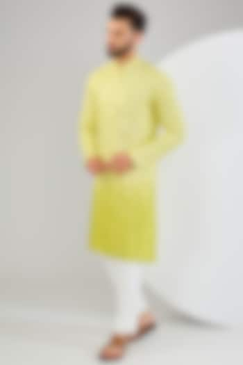 Neon Yellow Silk Mirror Work Kurta by Kasbah Clothing