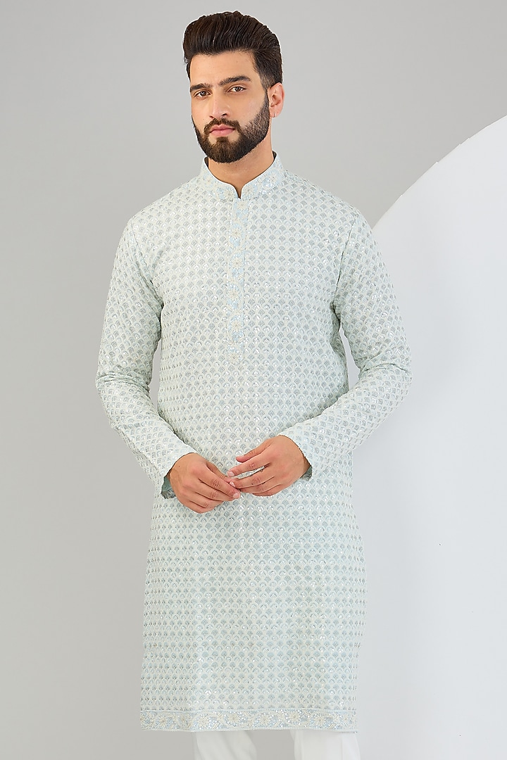 Powder Blue Georgette Sequins Work Chikankari Kurta by Kasbah Clothing at Pernia's Pop Up Shop