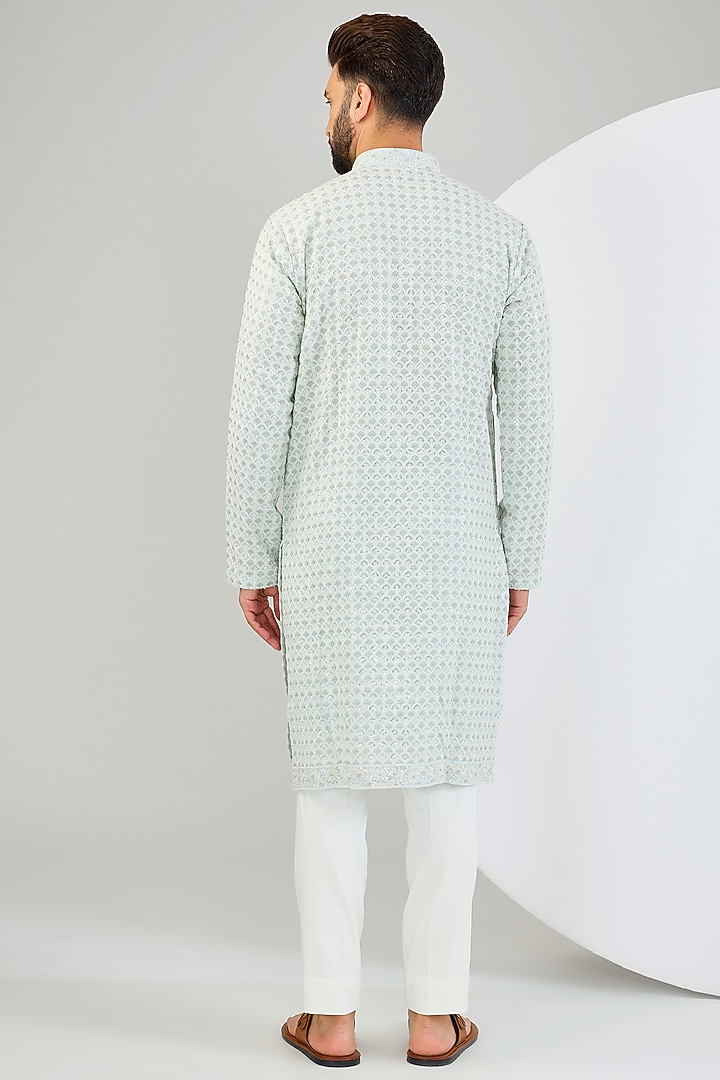 Powder Blue Georgette Sequins Work Chikankari Kurta by Kasbah Clothing at Pernia's Pop Up Shop
