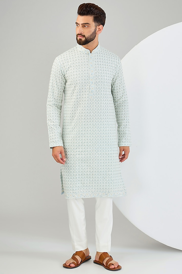 Powder Blue Georgette Sequins Work Chikankari Kurta by Kasbah Clothing at Pernia's Pop Up Shop