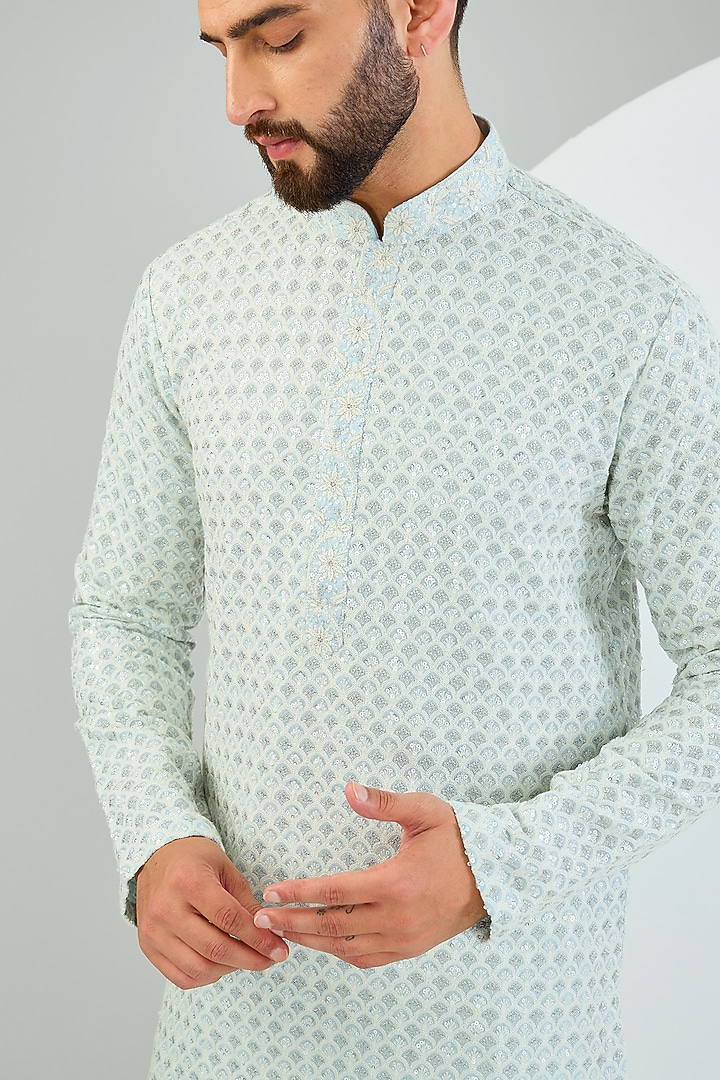 Powder Blue Georgette Sequins Work Chikankari Kurta by Kasbah Clothing at Pernia's Pop Up Shop