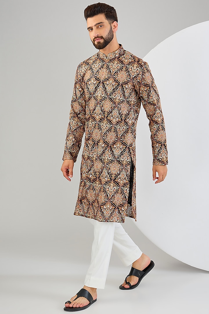 Black & Rust Georgette Thread Embroidered Chikankari Kurta by Kasbah Clothing at Pernia's Pop Up Shop