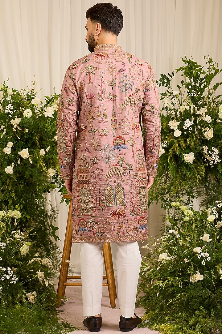 Mauve Silk Printed & Threadwork Kurta by Kasbah Clothing at Pernia's Pop Up Shop