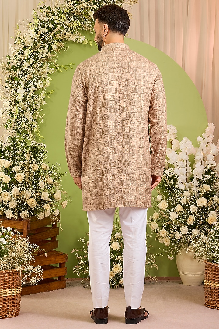 Brown Silk Threadwork Chikankari Short Kurta by Kasbah Clothing at Pernia's Pop Up Shop