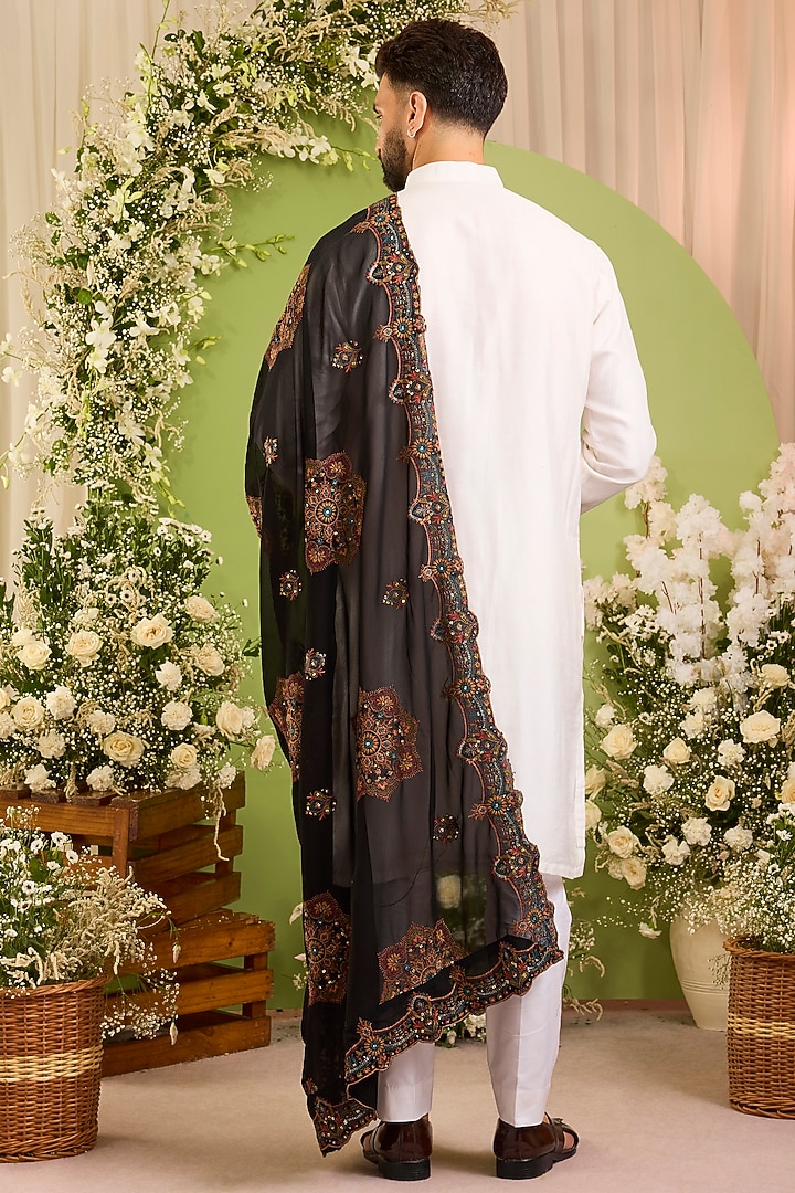 Black Georgette Chikankari Embroidered Stole by Kasbah Clothing at Pernia's Pop Up Shop