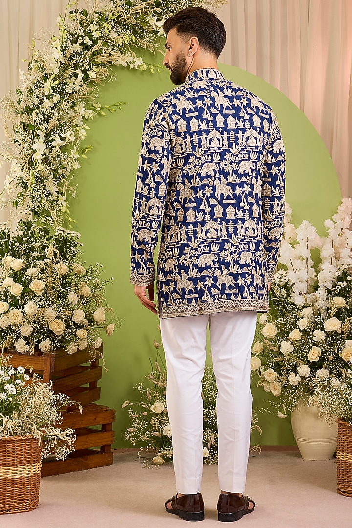 Deep Royal Blue Georgette Sequins Embroidered Kurta by Kasbah Clothing at Pernia's Pop Up Shop