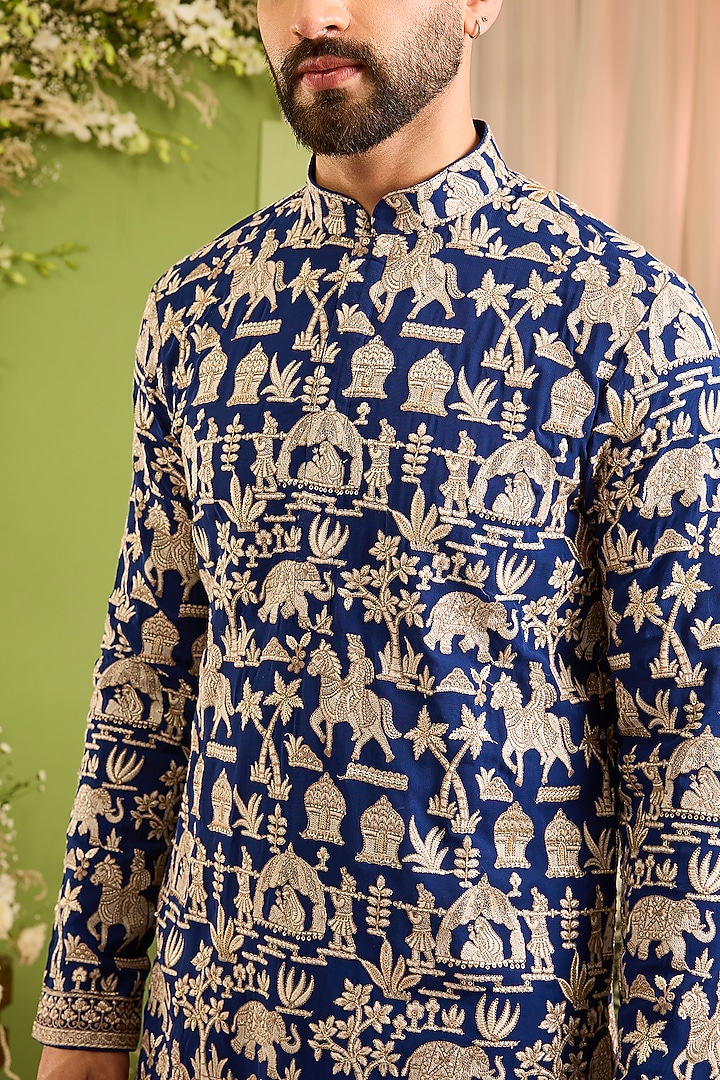 Deep Royal Blue Georgette Sequins Embroidered Kurta by Kasbah Clothing at Pernia's Pop Up Shop