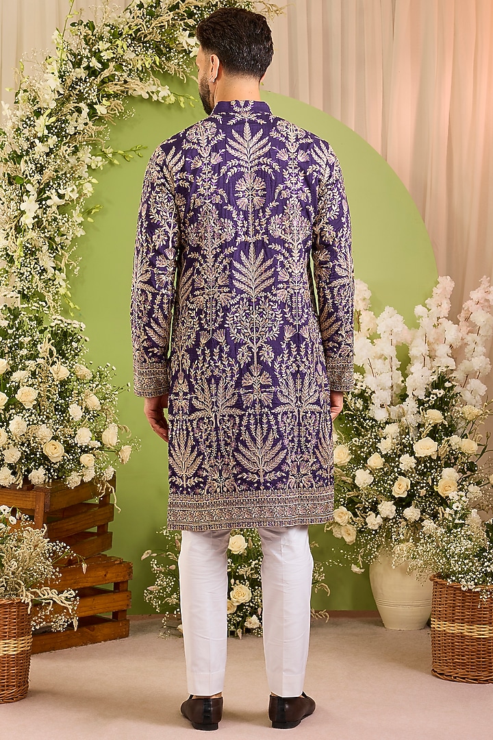 Purple Silk Sequins Work Kurta by Kasbah Clothing at Pernia's Pop Up Shop