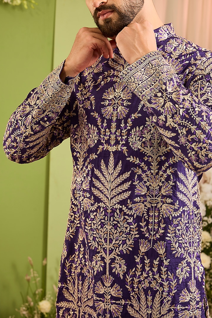 Purple Silk Sequins Work Kurta by Kasbah Clothing at Pernia's Pop Up Shop