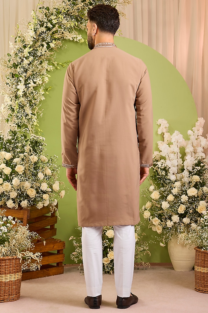 Beige-Brown Japanese Fabric Embellished Kurta by Kasbah Clothing at Pernia's Pop Up Shop