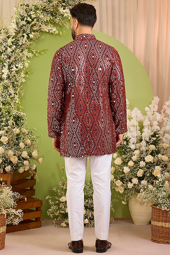 Maroon Silk Sequin Embellished Short Kurta by Kasbah Clothing at Pernia's Pop Up Shop