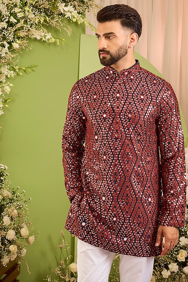 Maroon Silk Sequin Embellished Short Kurta by Kasbah Clothing at Pernia's Pop Up Shop