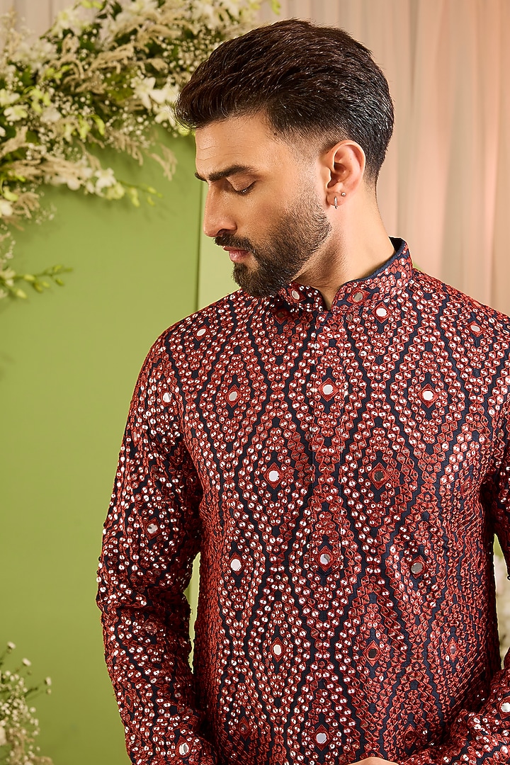 Maroon Silk Sequin Embellished Short Kurta by Kasbah Clothing at Pernia's Pop Up Shop
