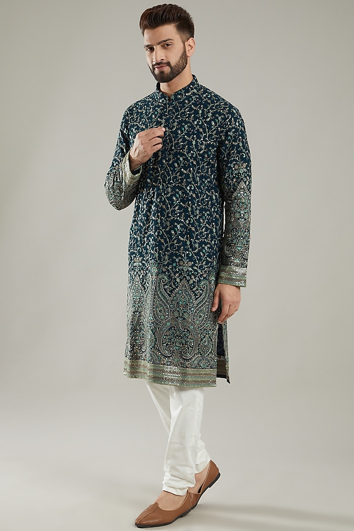 Emerald Green Embroidered Kurta by Kasbah Clothing