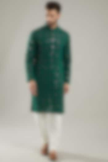 Emerald Green Embroidered Kurta by Kasbah Clothing at Pernia's Pop Up Shop