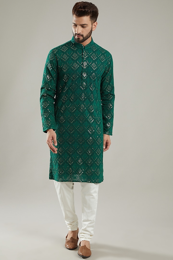 Emerald Green Embroidered Kurta Design by Kasbah Clothing at Pernia's ...