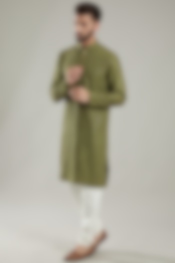 Mehendi Green Silk Kurta by Kasbah Clothing at Pernia's Pop Up Shop