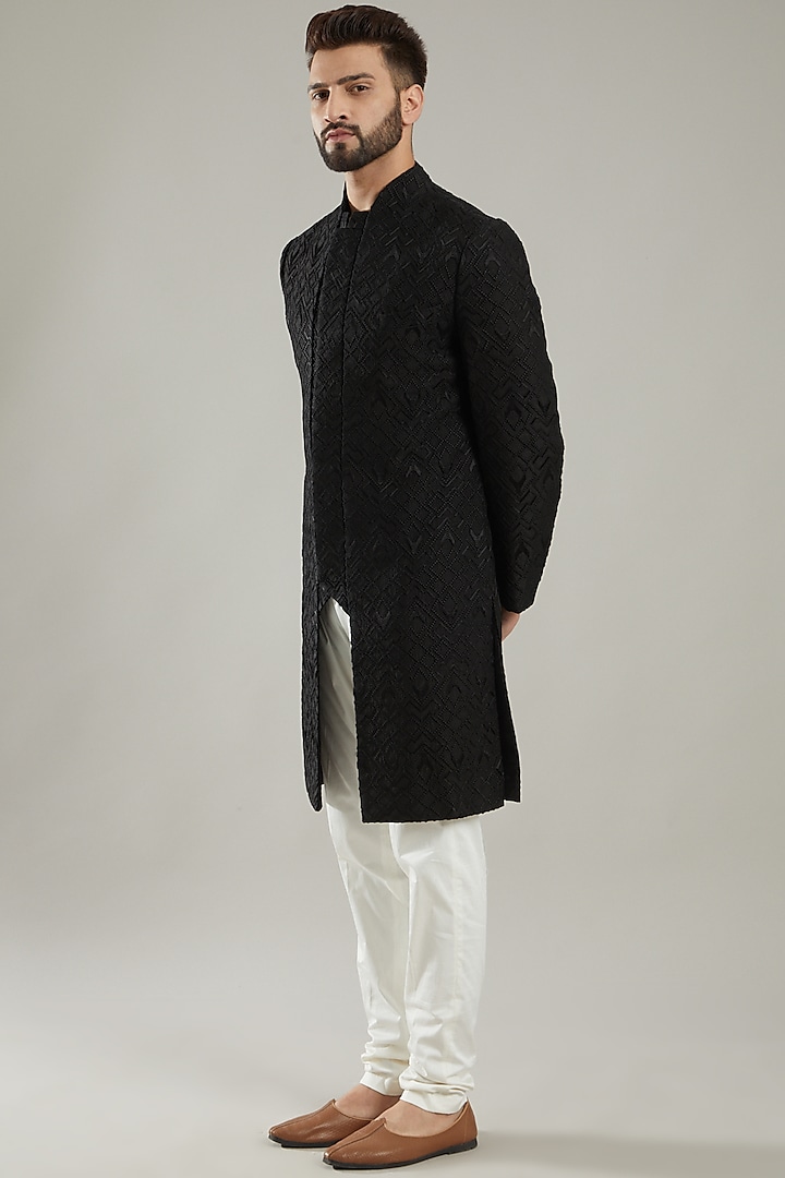 Black Silk Indo Western Jacket by Kasbah Clothing