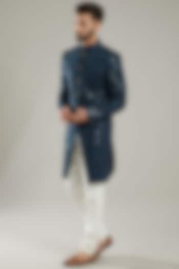 Cobalt Blue Velvet Indo Western Jacket by Kasbah Clothing at Pernia's Pop Up Shop