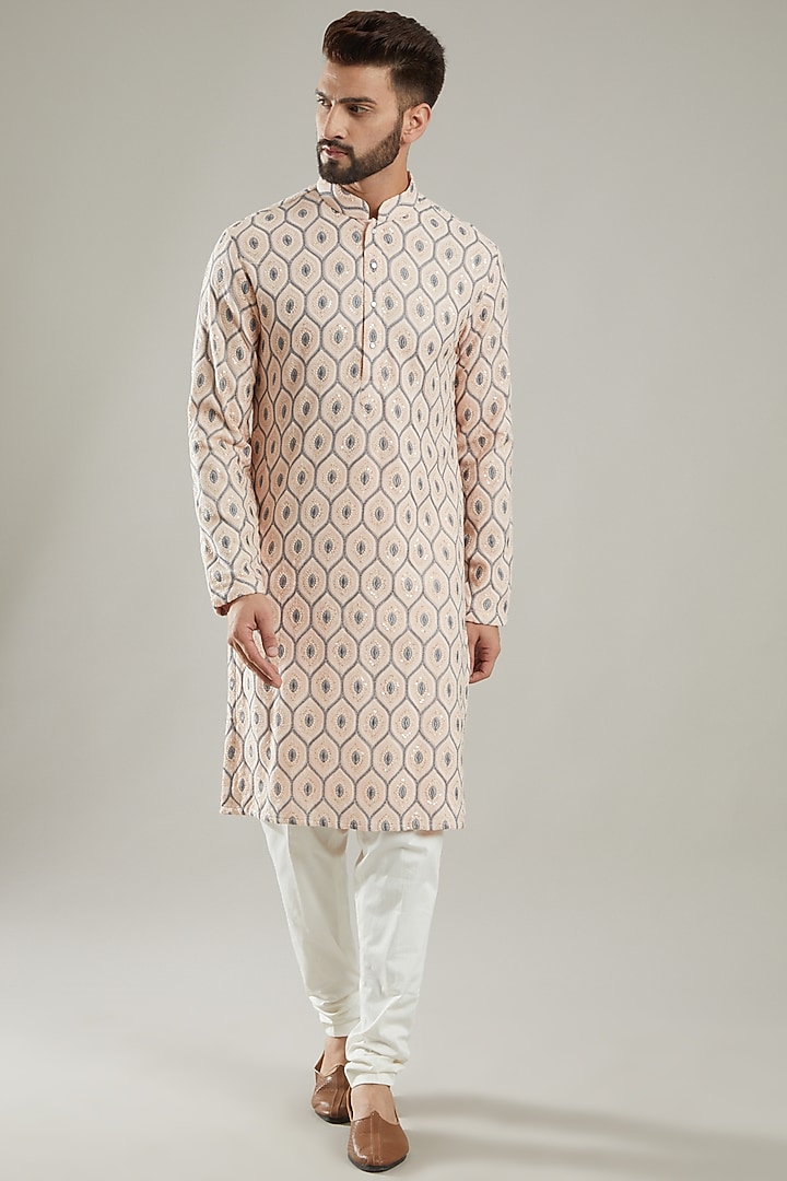 Light Pink Silk Embroidered Kurta by Kasbah Clothing at Pernia's Pop Up Shop
