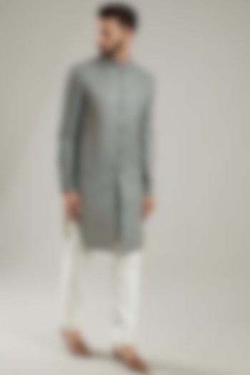 Grey Silk Indo Western Jacket by Kasbah Clothing