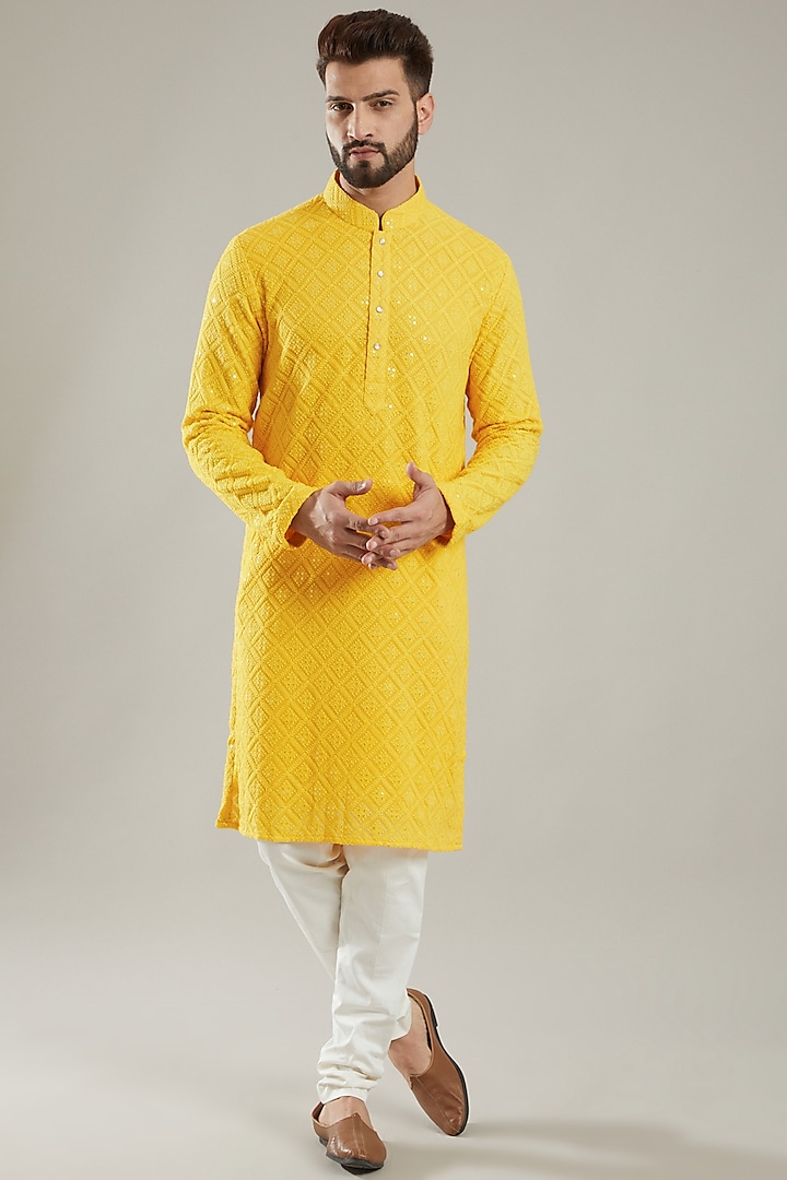 Yellow Embroidered Kurta Design by Kasbah Clothing at Pernia's Pop Up ...